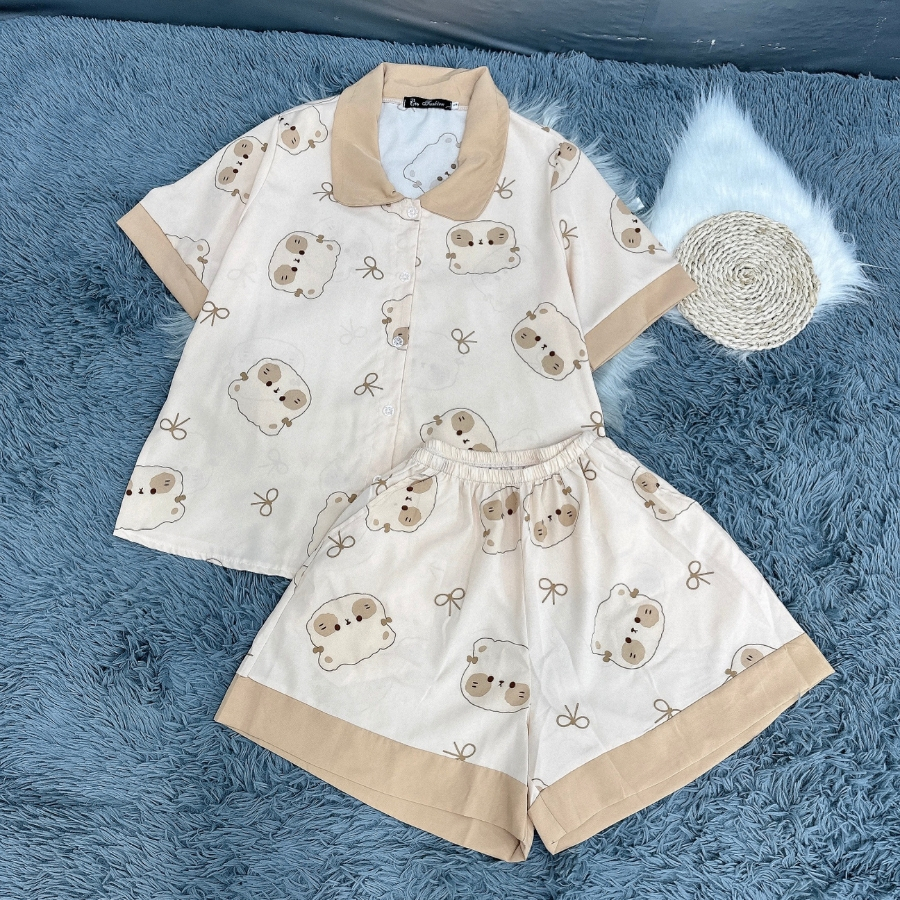 Set đồ bộ pyjama Bigsize CÔ NHỎ tay ngắn xinh xắn in hình chibi dễ thương kèm quần short đùi thoải mái cho chuppy SET49