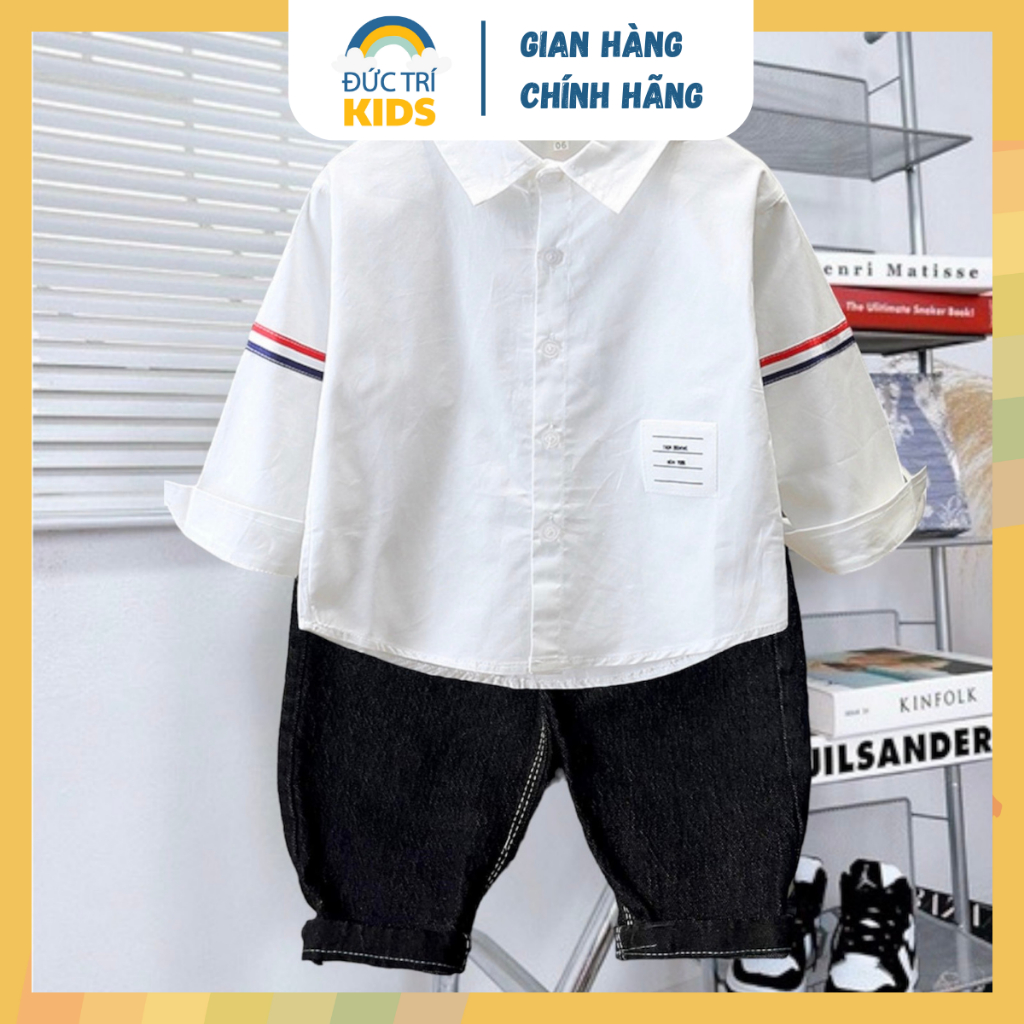 Set đồ bé trai 1-7 tuổi dài tay kẻ sọc THOM phong cách Hàn Quốc, quần dài đen thời trang trẻ em thu đông | KEN KIDS