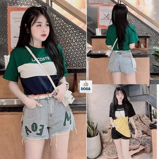 Áo thun dài phủ mông Cotton Size M, L. XL from rộng tay lửng DOGA phối 3 màu trẻ trung M118 chất cotton không xù lông