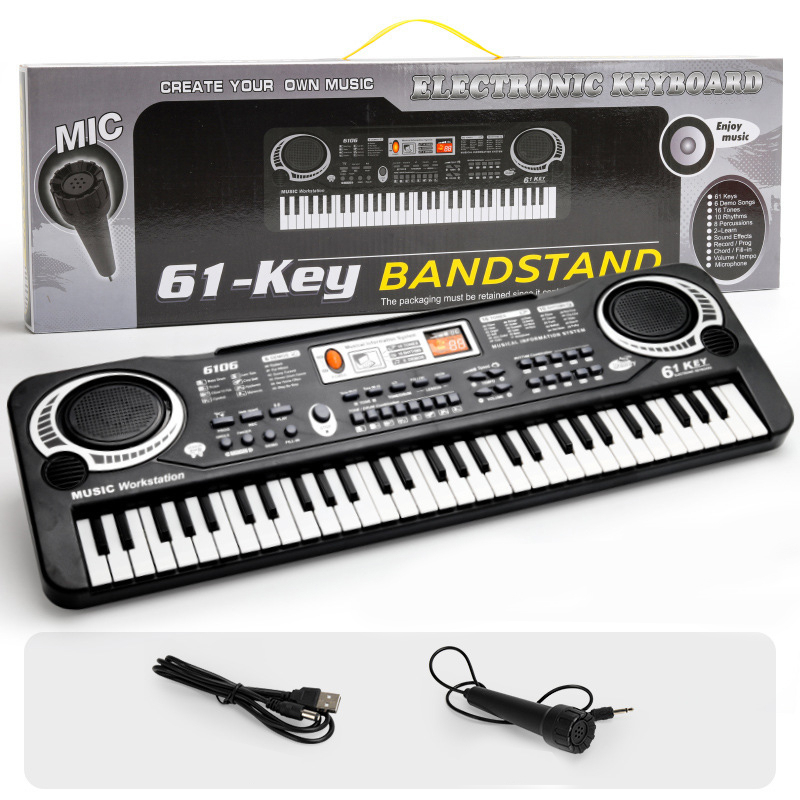 Đàn piano MQ-6106 61 phím, 6 bài hát demo, 16 tones nhạc, 8 âm nhạc cụ, 100 âm và giai điêu cài sẵn, có micro, Piano