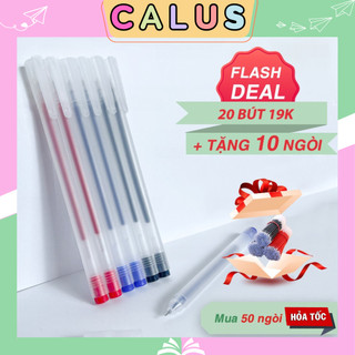 Bút gel CALUS Combo 20 bút tặng 10 ngòi viết gel bút nước đen xanh đỏ mực khô nhanh ngòi 0.5mm bút gel đen mực BG01