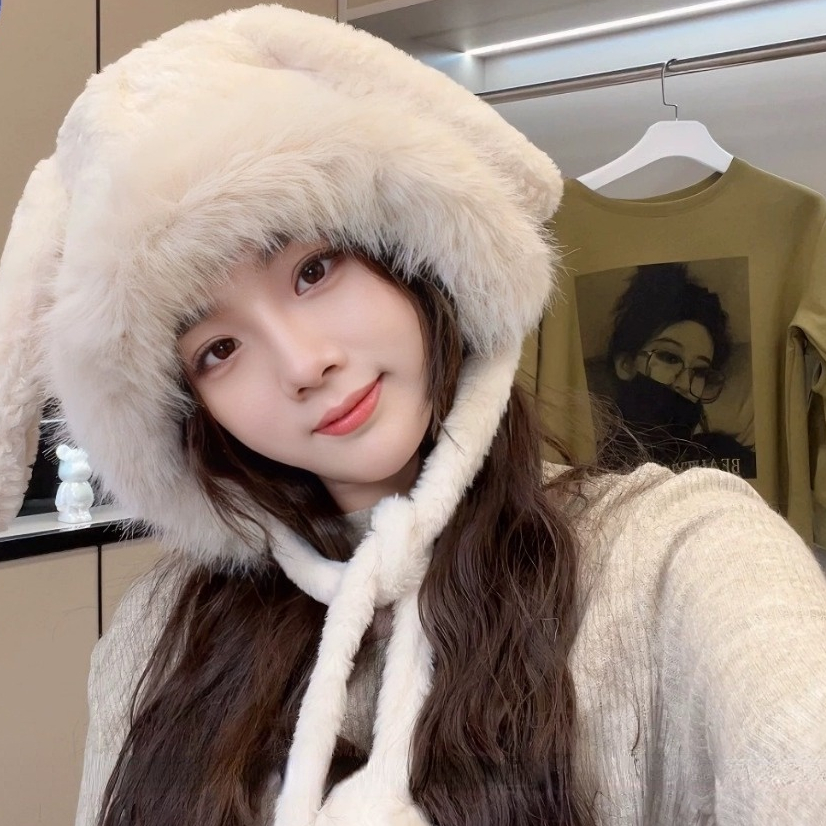 Mũ len nữ, Mũ lông cừu tai thỏ giữ ấm mùa đông SLEEPYCHIC nón len lông cừu tai mèo thời trang