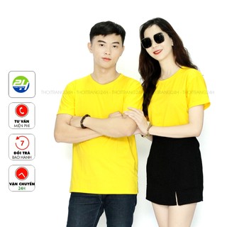 Áo Thun Trơn Màu Vàng Cúc Thoitrang24h Phom Xuông Đủ Size Vải Dày Mịn Không Xù Lông