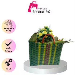 Làn đi chợ, giỏ đi chợ, làn đan tay, giỏ đan thủ công, làn dây nhựa. kích thước 32x15x25cm