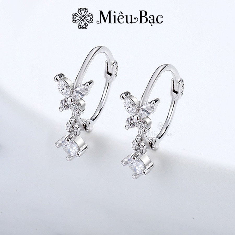 Khuyên tai hồ điệp bạc nữ Miêu Bạc bông tai hoa tai tròn 1 chiếc phong cách thanh lịch phụ kiện trang sức nữ MB95