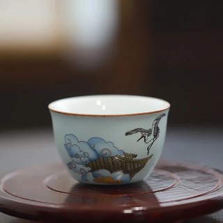 Bộ 4 chén gốm, sứ uống trà đạo - hình khổ qua, hạc