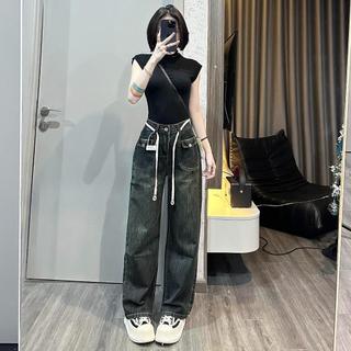 Quần bò ông đứng CANAVI cách điệu hai túi phía trước lạ mắt dành cho nữ eo cao hack dáng thời trang cá tính 8847