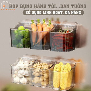 Hộp đựng hành tỏi tránh ẩm mốc chất liệu nhựa PET kèm miếng dán treo tường thông minh, đựng trong tủ lạnh gọn gàng