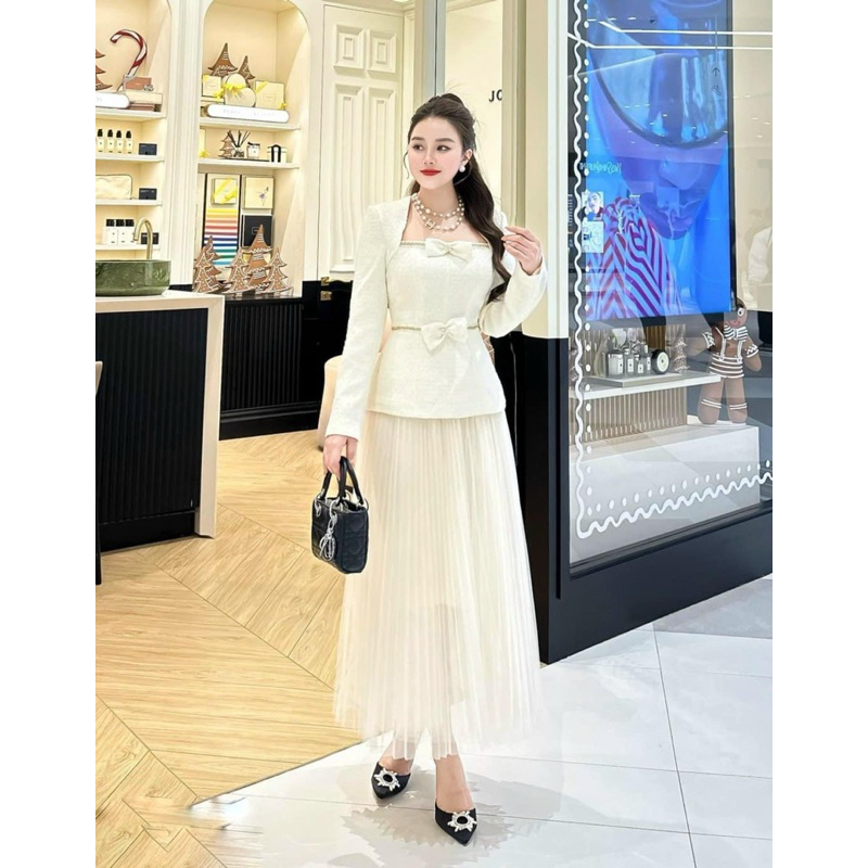 Sét áo dạ chân váy lưới