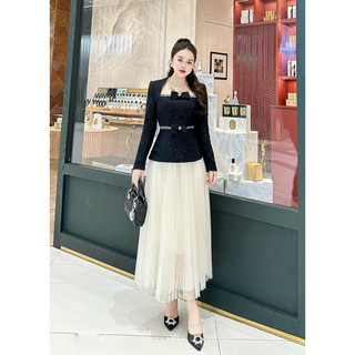 Sét áo dạ chân váy lưới