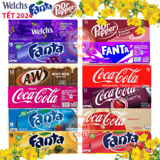  THÙNG 12 LON  Nước Ngọt Mỹ Các Vị Ngon Nhất Welch's Coca Cola 7up Cherry Fanta Sẵn Ship Hỏa Tốc Date Xa 