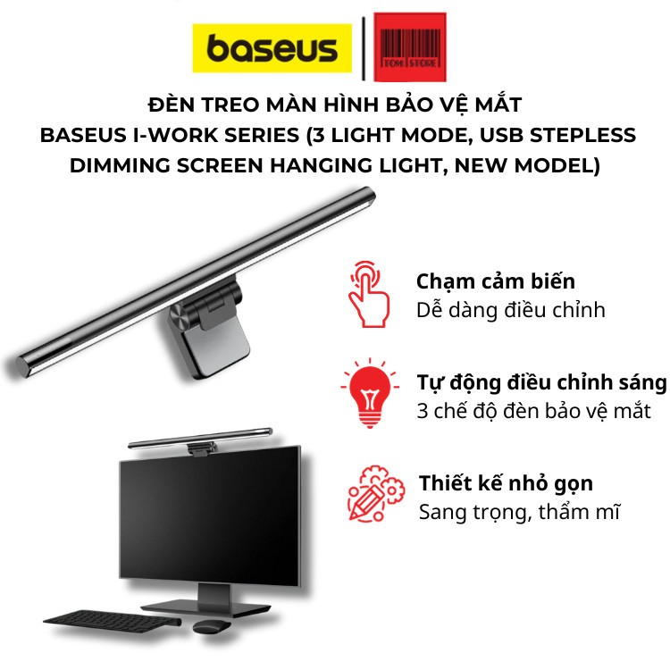 Đèn treo màn hình bảo vệ mắt Baseus i-Work Series (3 Light Mode, USB Stepless Dimming Screen Hanging