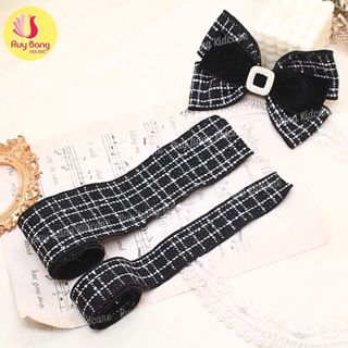 Ruy băng kẻ dạ tweed, chất liệu dày dặn dùng làm kẹp tóc, phụ kiện may mặc