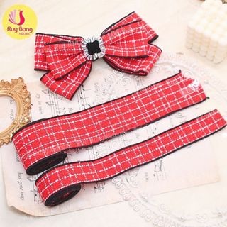 Ruy băng kẻ dạ tweed, chất liệu dày dặn dùng làm kẹp tóc, phụ kiện may mặc