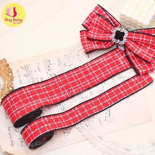 Ruy băng kẻ dạ tweed, chất liệu dày dặn dùng làm kẹp tóc, phụ kiện may mặc
