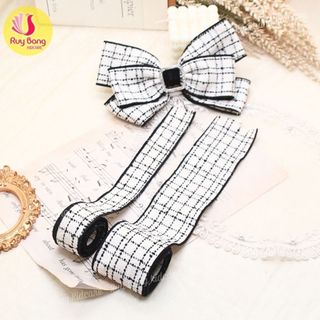 Ruy băng kẻ dạ tweed, chất liệu dày dặn dùng làm kẹp tóc, phụ kiện may mặc