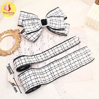 Ruy băng kẻ dạ tweed, chất liệu dày dặn dùng làm kẹp tóc, phụ kiện may mặc