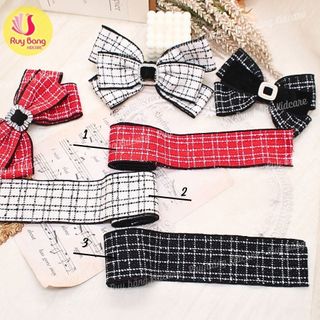 Ruy băng kẻ dạ tweed, chất liệu dày dặn dùng làm kẹp tóc, phụ kiện may mặc