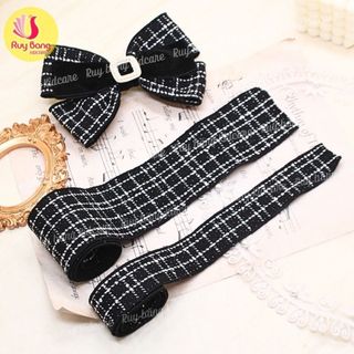 Ruy băng kẻ dạ tweed, chất liệu dày dặn dùng làm kẹp tóc, phụ kiện may mặc