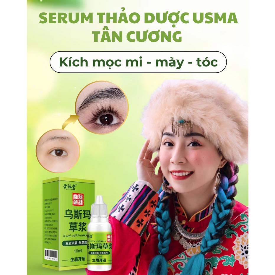 Serum Thảo Dược Usma Kích Mọc Lông Mi Mày Tóc, Serum Cỏ Usma Tân Cương 3In1 Giúp Mi Mày Tóc Chắc Khoẻ Mọc Nhanh 10ml