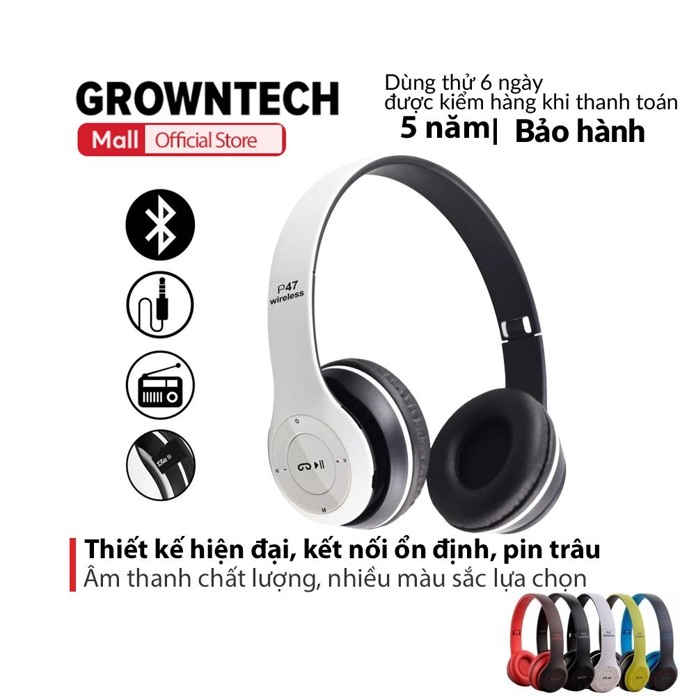 Tai nghe chụp tai bluetooth không dây chính hãng P47 dòng 2023 có mic, có thẻ nhớ, âm bass cực chất, nghe nhạc cực hay