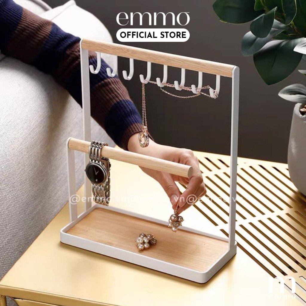 (CAO CẤP) KỆ TREO TRANG SỨC, GIÁ TREO TRANG SỨC BÔNG KÈM TRỤ TREO VÒNG TAY, ĐỒNG HỒ EMMO – JEWELY