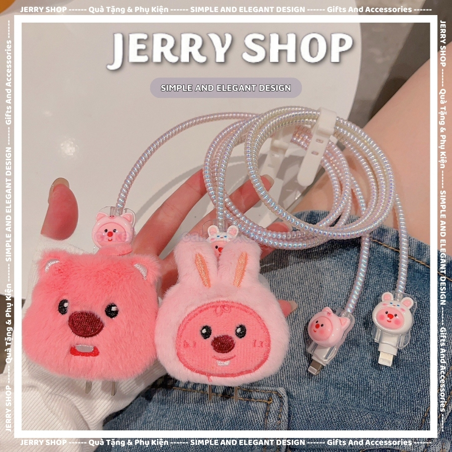 Bộ Vỏ bọc bảo vệ Củ + cáp sạc Bảo vệ củ sạc cáp sạc nhanh iPhone Hải ly Loopy cosplay rabbit cục bôn