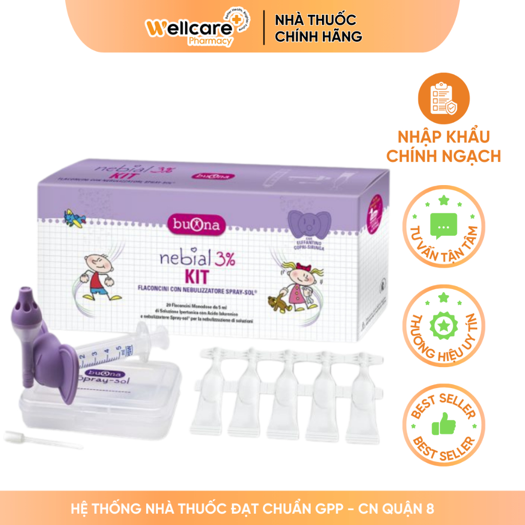 Nebial 3% Kit Buona [Chính Hãng] – bộ sản phẩm rửa mũi, xịt xông mũi họng cho trẻ em