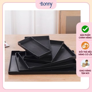Khay nhựa đen Melamine vẫn gỗ, khay chữ nhật chống trơn trượt đựng cốc, đựng bộ đồ dùng phòng tắm, đựng đồ ăn