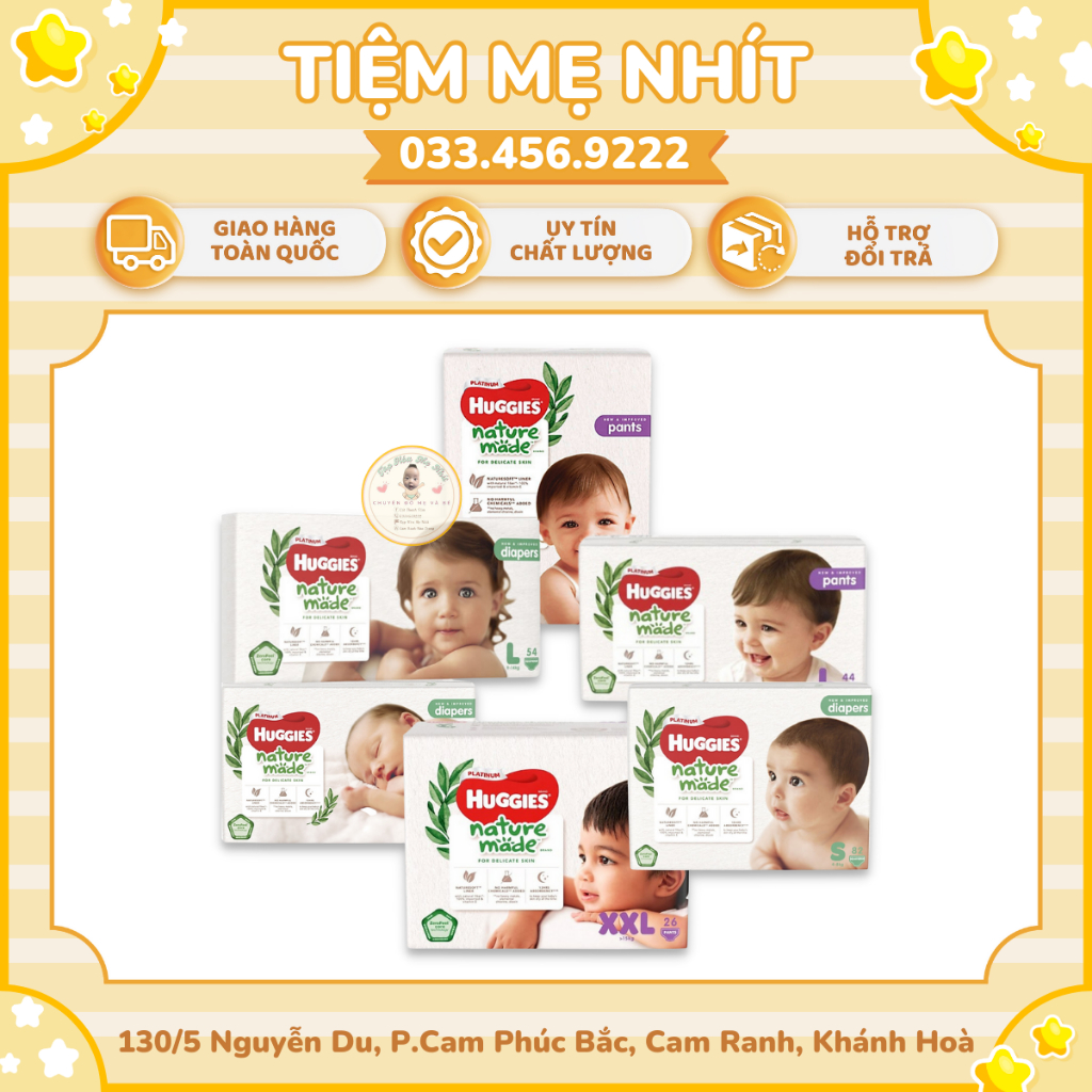 Bỉm Huggies 💥 CHÍNH HÃNG 💥 Bỉm Nature Made Các Size Nb60/S82/M64/L54/Xl44/Xxl26.
