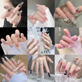  Móng tay giả đính đá đính nơ kèm keo,Nail box Nail xinh Bộ 24 móng tay giả cô dâu đẹp sang trọng Móng tay dài nhọn 
