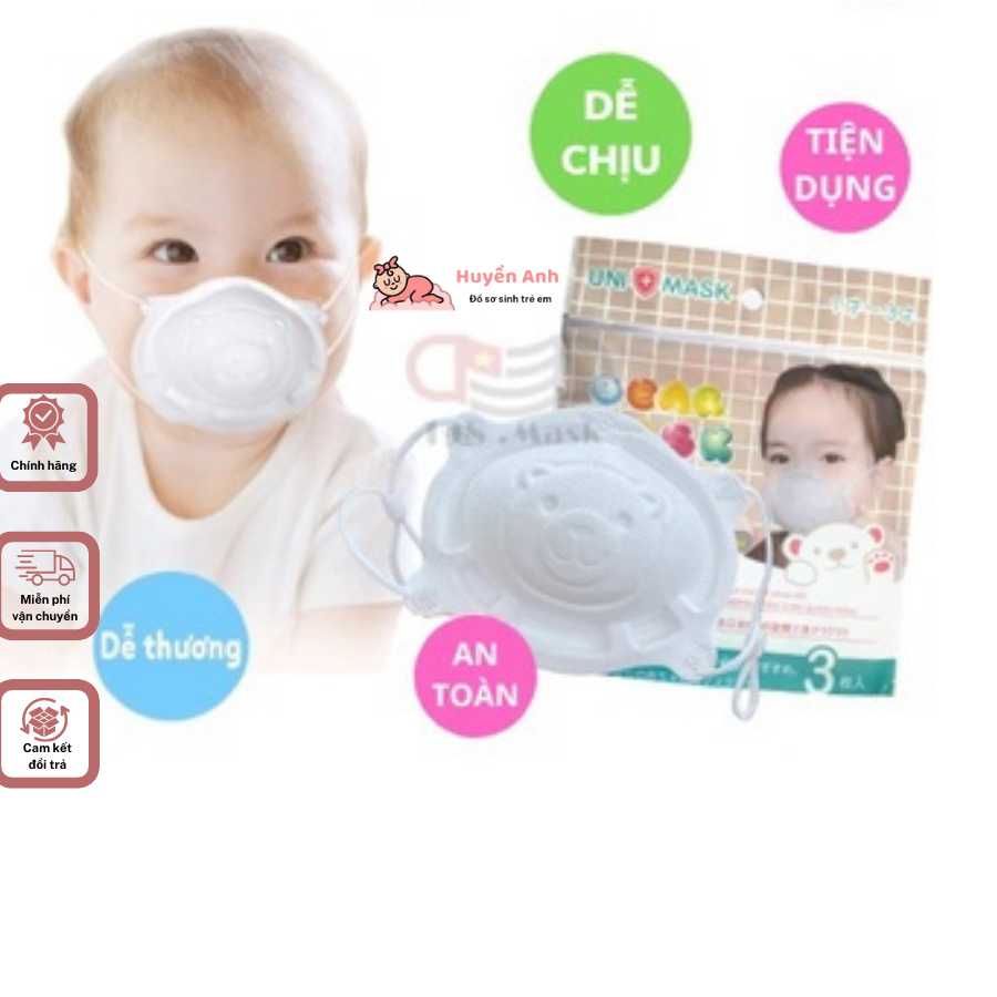 khẩu trang cho bé sơ sinh, Set 3 chiếc khẩu trang 3D Tuti cho bé 6 - 24 tháng. Khẩu Trang Gấu tiêu chuẩn Nhật Bản