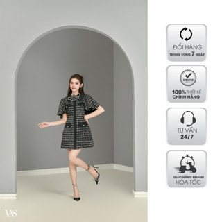 Đầm tweed nữ VANANHSCARLET tay xòe dáng A V010F23
