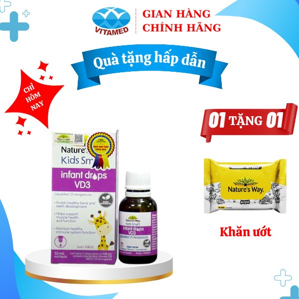 [ Mua 1 Tặng 1 ] NATURE'S WAY KIDS SMART INFANT DROPS VD3 - BỔ SUNG VITAMIN D3 CHO BÉ Hộp 10ML