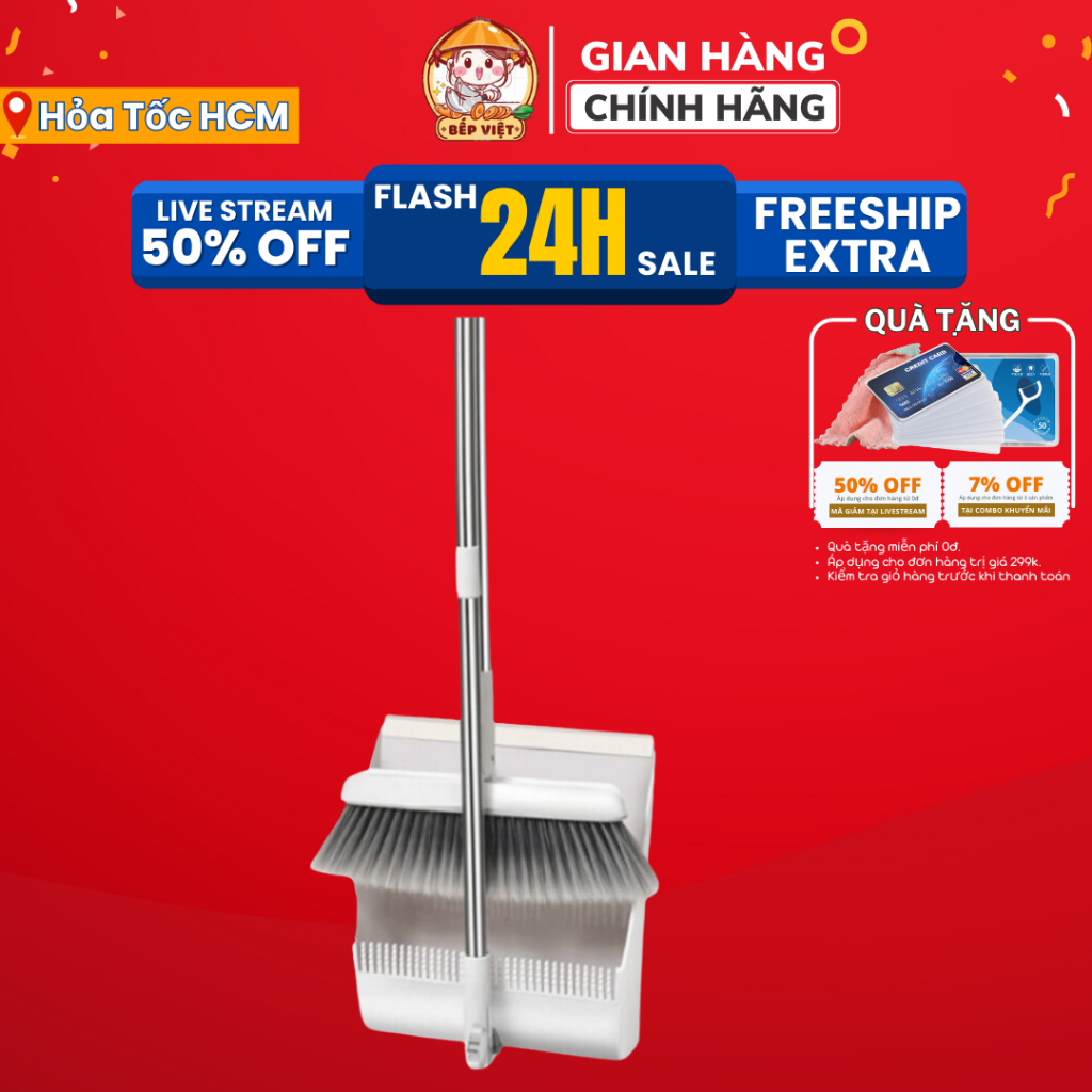 Chổi quét nhà thông minh gấp gọn xoay 360 độ, kèm hót rác cán dài phân loại rác tiện dụng, chất liệu cao cấp chắc chắn