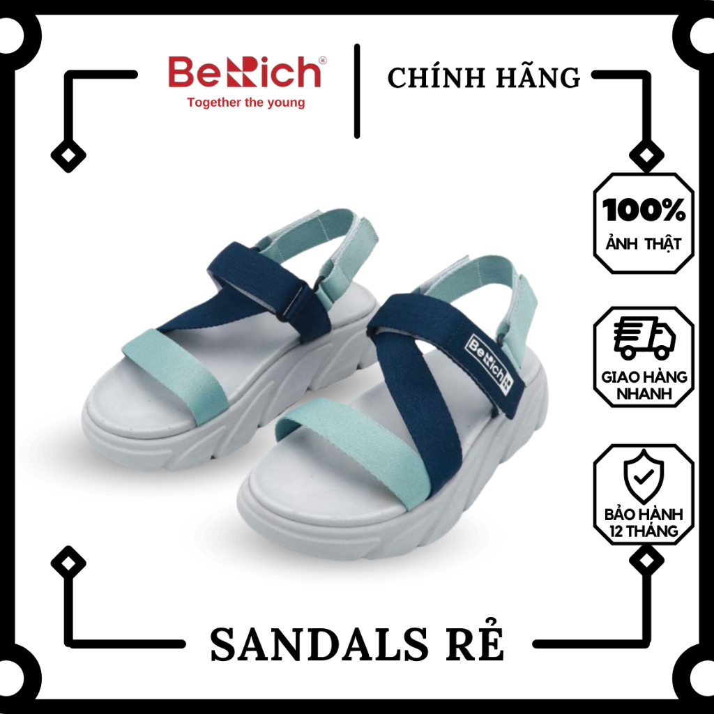 Giày Dép Sandal Nam Nữ Đế Cao Thể Thao Chính Hãng BERICH - Xám Phối Xanh NNC10
