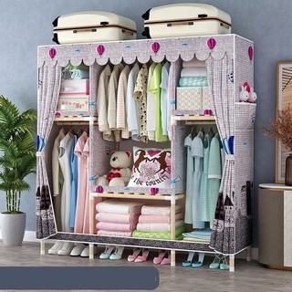 Tủ vải, tủ quần áo vải, kệ treo quần áo giá rẻ tủ vải khung gỗ 3 buồng khung gỗ cỡ lớn loại 1 bọc nhựa