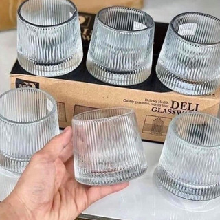 Bộ 6 cốc rượu xoay trắng thủy tinh, ly uống rượu, cốc chịu nhiệt đế lồi xoay 360 độ
