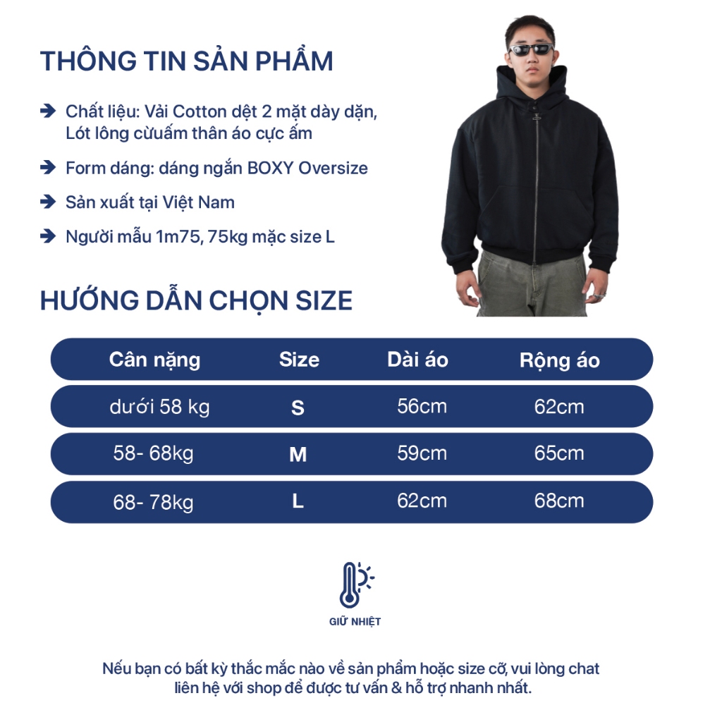 Áo hoodie form BOXY nam nữ form rộng oversize, áo khoác nỉ dài tay khóa 2 chiều Darkofstar