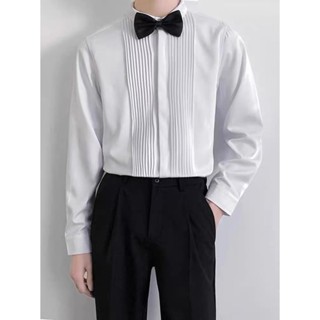 Áo sơ mi nam xếp ly dài màu trắng, phong cách hàn quốc , mẫu mới fom mới mặc lên là đẹp