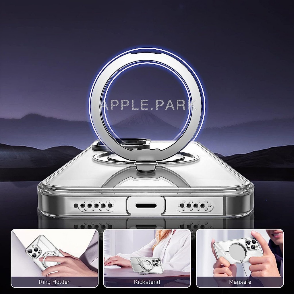Ốp lưng từ tính iPhone kèm giá đỡ Xoay 360° trong suốt chống dấu Vân tay,Cho IPhone 15 Pro Max 14 Pro Max 14 Plus 13 Pro