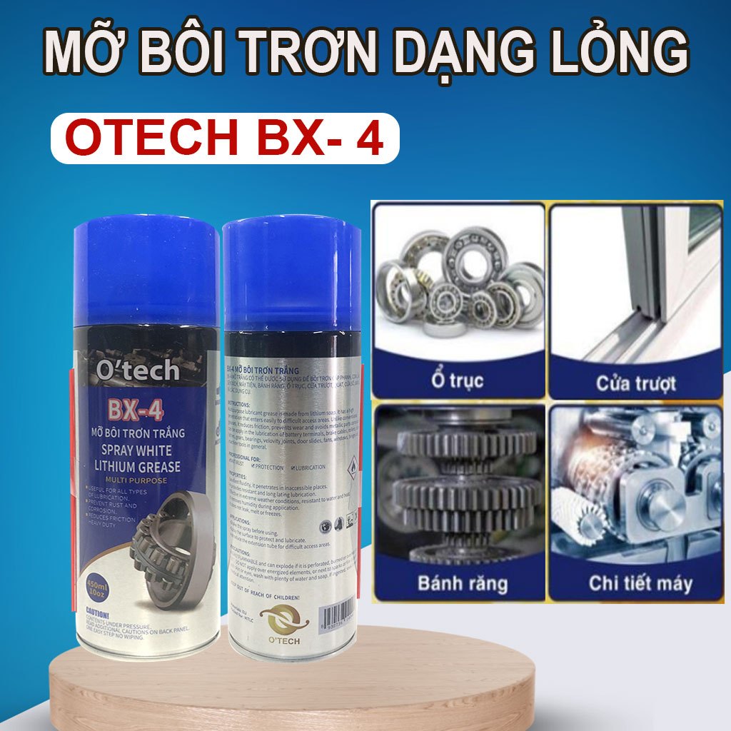 Bình xịt mỡ Bôi trơn ,chống mài mòn Otech BX4 (450ml) Lithium White Grease bôi trơn