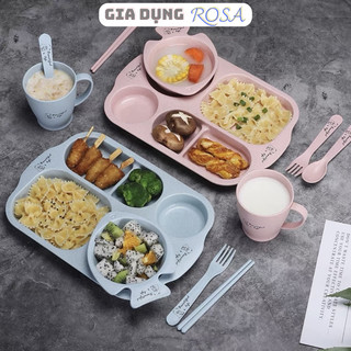Khay ăn dặm cho bé chất liệu lúa mạch - Khay ăn cơm cho bé 5 ngăn AT149