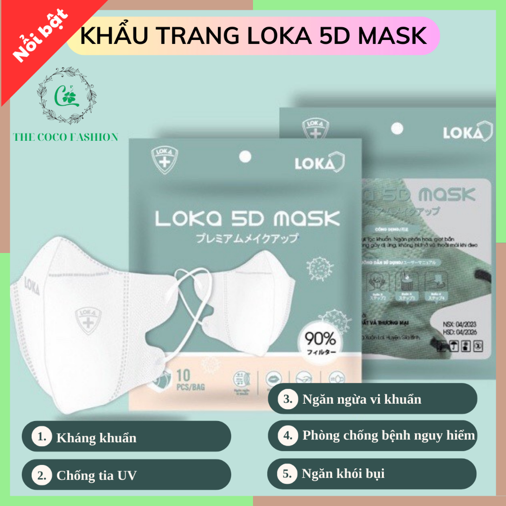 [Thùng 300 Chiếc] Khẩu trang Loka 5D Mask kháng khuẩn 3 lớp nhiều màu