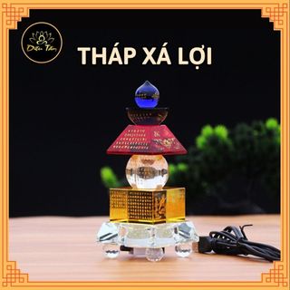 Tháp xá lợi pha lê khắc thần chú trang trí để bàn đồ phong thủy shop Diệu Tâm