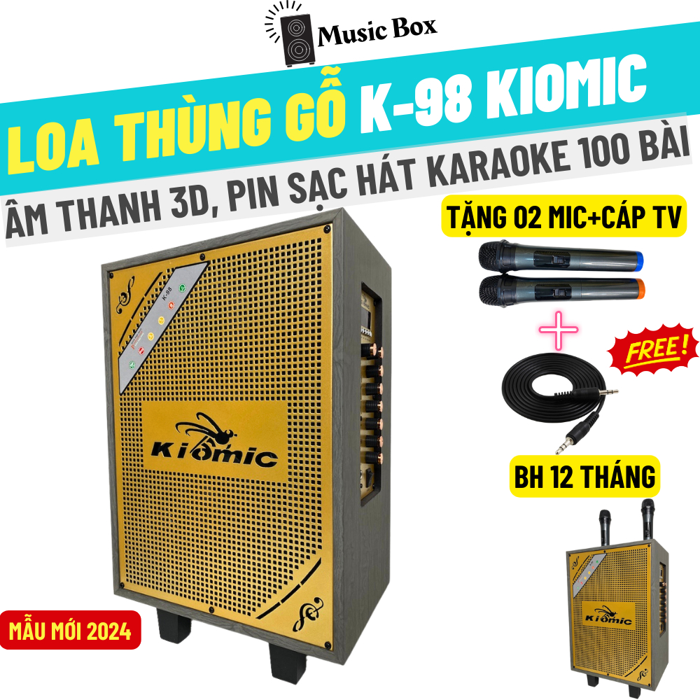 Loa BlueTooth Karaoke Chuyên Nghiệp K98-Music Box Tặng 2 Micro UHF Chống Nhiễu - Loa Kéo Kiomic BH 12 Tháng