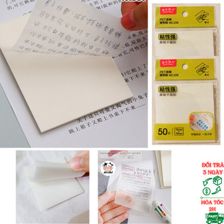 Set 50 tờ giấy ghi chú, giấy note trong suốt không thấm nước, chất liệu cao cấp độ bám dính mực tốt kích thước 7,6 x 7,6