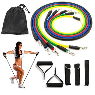 Bộ dây kéo 11 chi tiết tập thể dục. dây ngũ sắc tập gym đa năng full body - dây kháng lực tập gym, dụng cụ tập gym