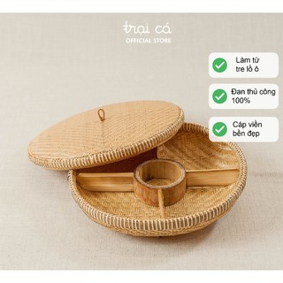 Khay Mứt Tre Có Nắp Đậy 30cm TRẠI CÁ HOME Tre Tự Nhiên An Toàn, Không Sơn Phủ