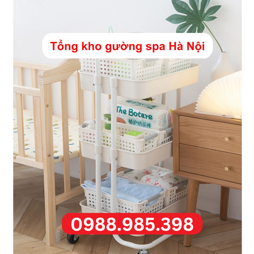 Kệ 3 tầng nhựa, khung thép chắc chắn, có bánh xe dễ dàng di chuyển